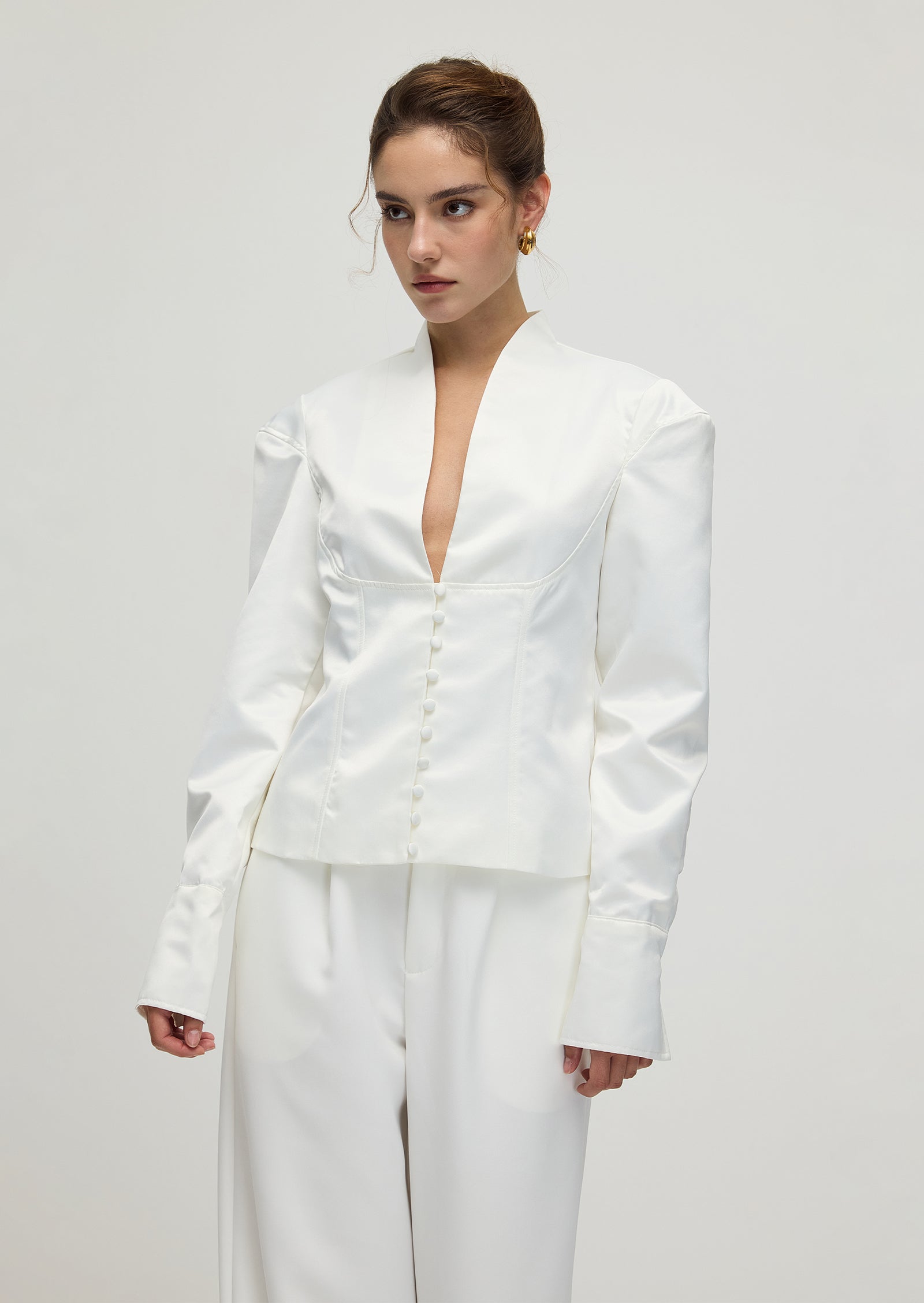 Solid Deep V Wide Shoulder Coat