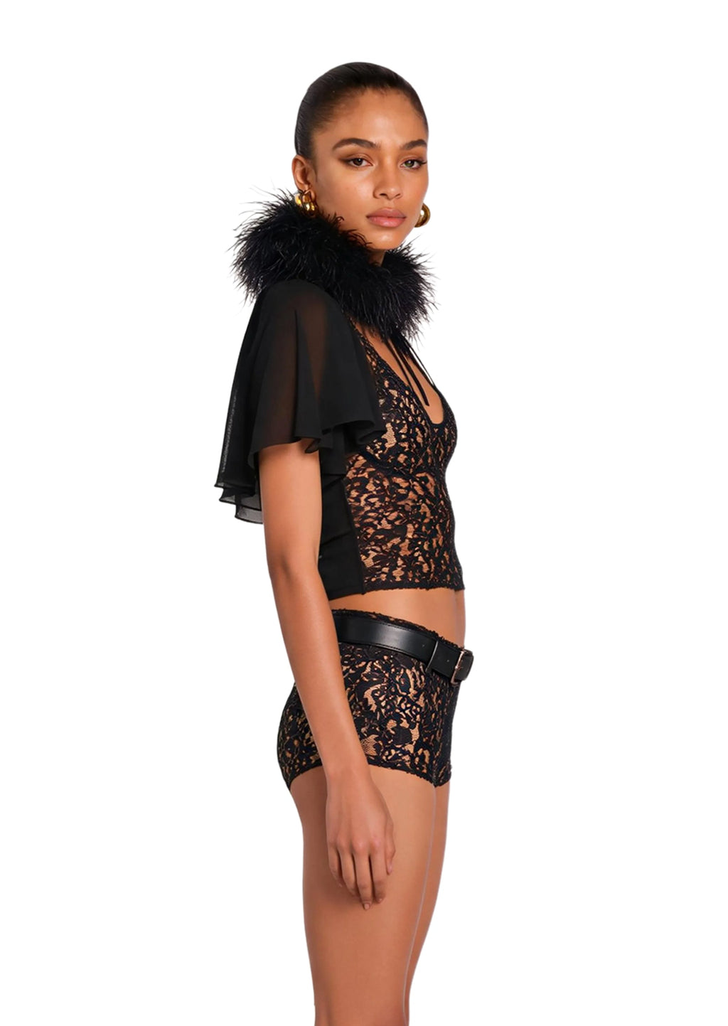 Xenos Hollow Out Maori Top & Shorts Lace Set