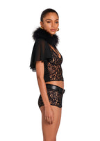 Xenos Hollow Out Maori Top & Shorts Lace Set