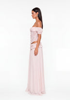 Kacy Corset &  Sheer Maxi Skirt Set In Pink