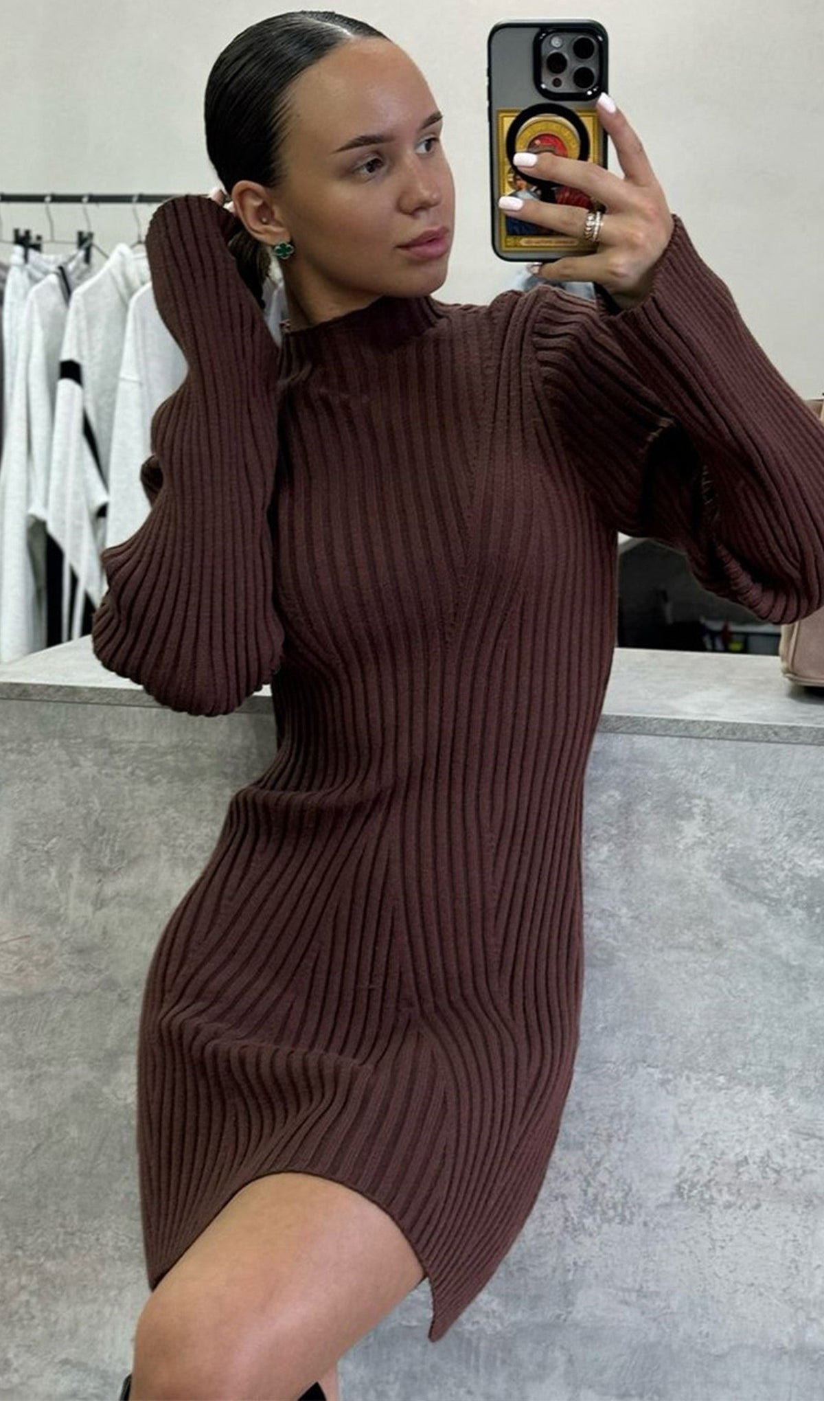 Ribbed Jersey A-Silhouette Mini Dress