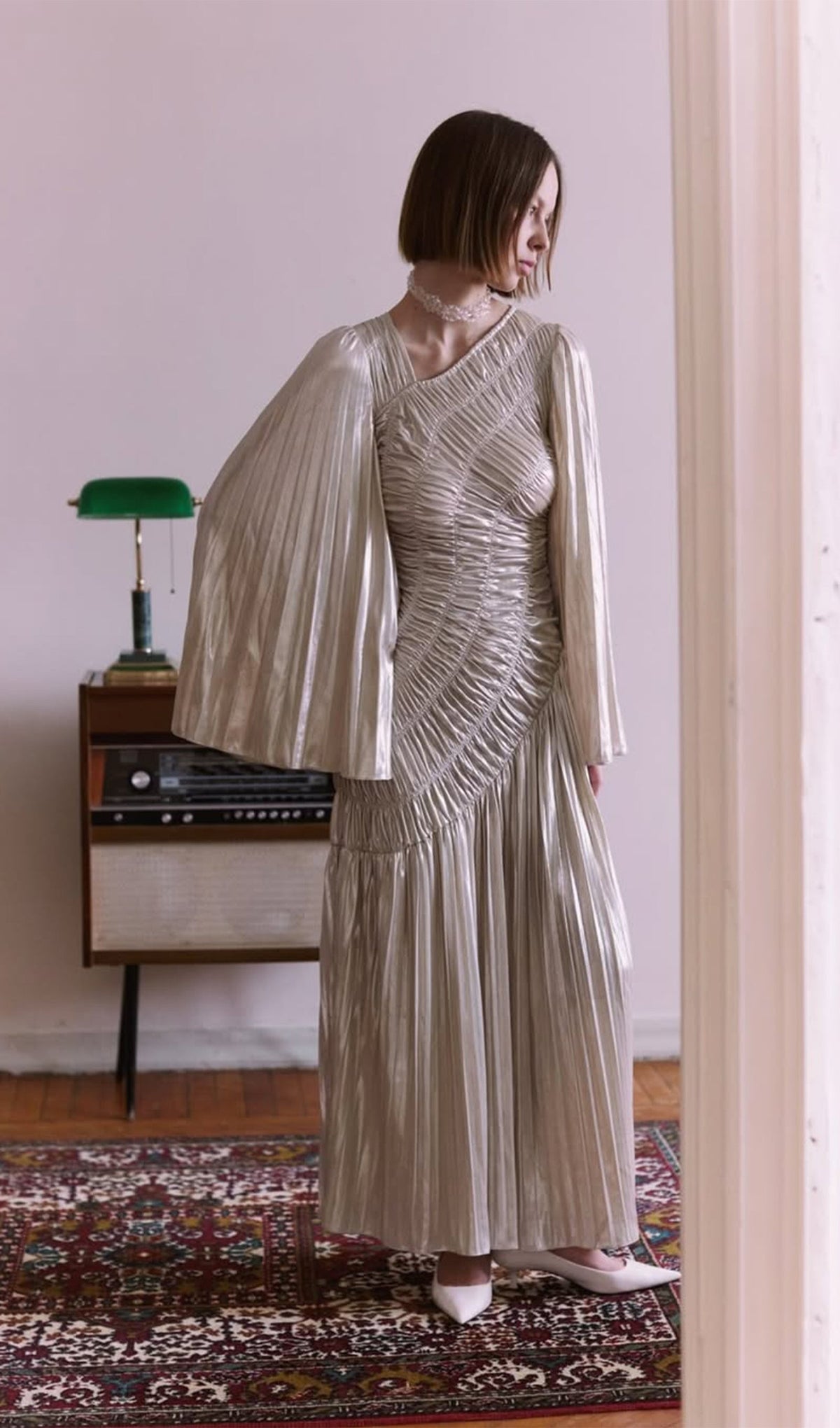 Metallic Ruffled Maxi Dress
