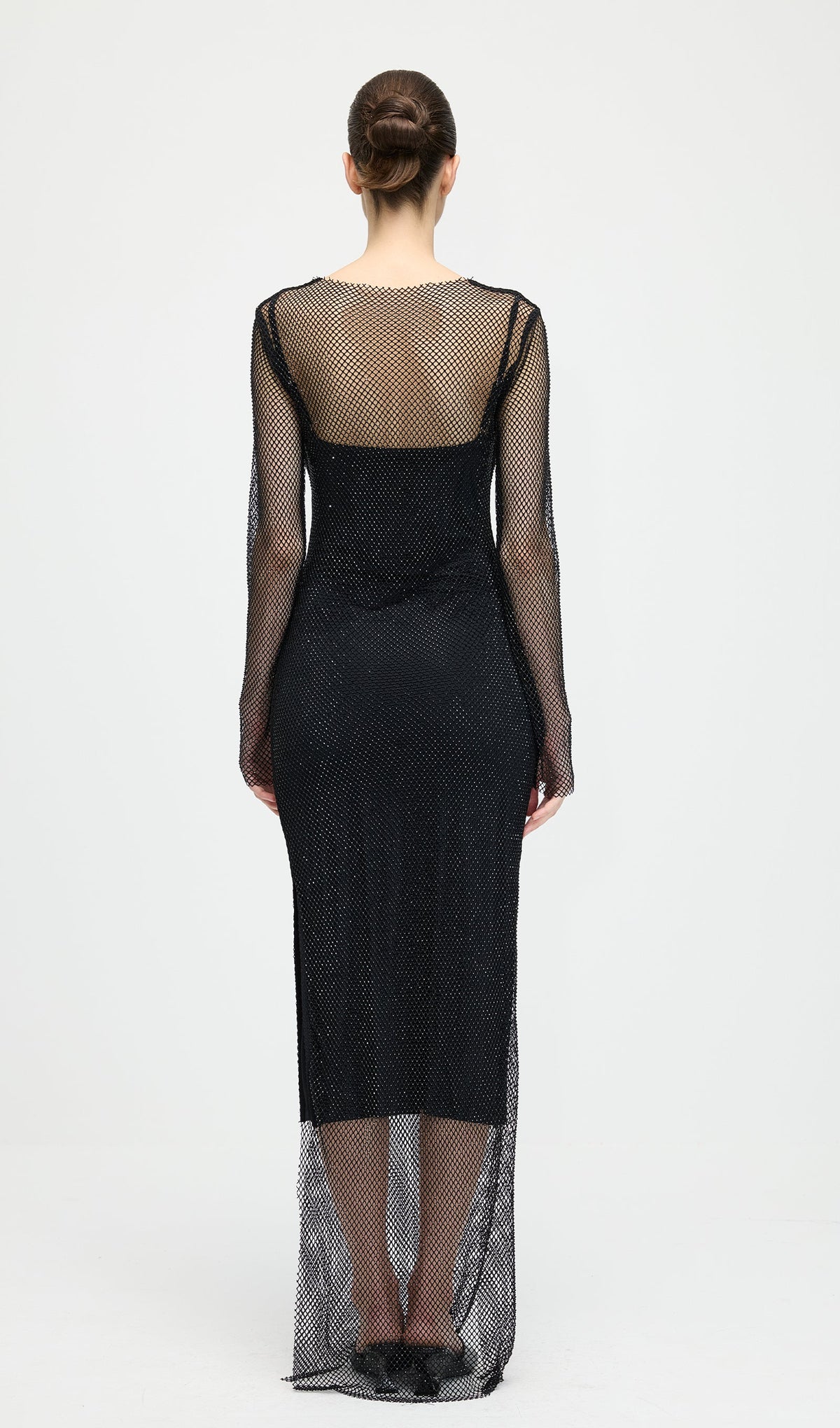 Mesh With Monochrome Maxi Dress In Black
