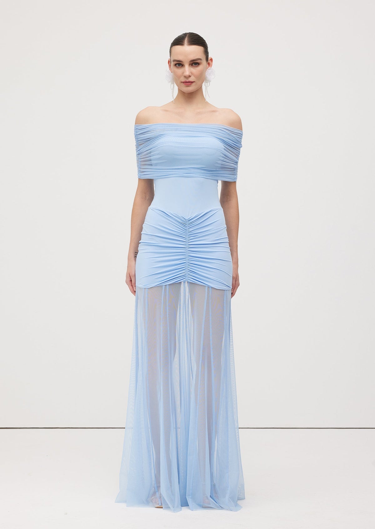 Slinky Off Shoulder Maxi Dress