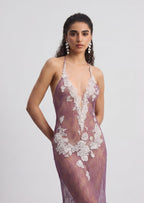 Antheia Sheer Lace Maxi Dress In Light Purple