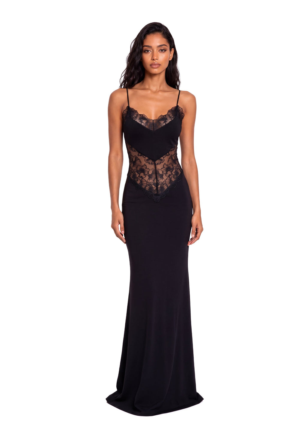 Oakley Lace  Satin Maxi Dress In Black