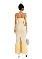 Caesar Strapless Sheer Midi Dress In Yellow
