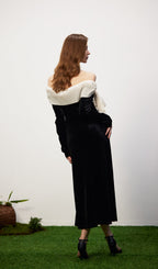 Off Shoulder Pearl Lace Up Maxi Dress