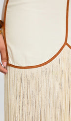Off Shoulder Hollow Out Tassel Maxi Dress