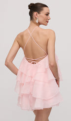 Halter Layered Mini Dress Pink