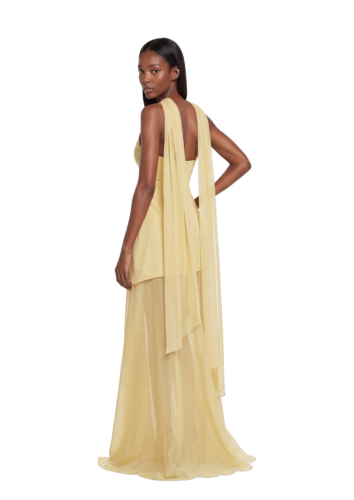 Halina Strapless Layered Train Maxi Dress In Lemom