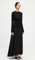 Knitted Satin Maxi Dress In Black