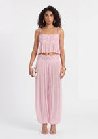Luenie Chiffon Top & Pant Two Piece Set In Pink