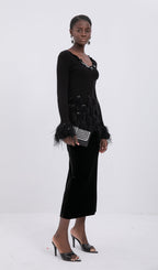 Velvet Midi Skirt-Black