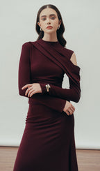 Solid Fitted Draped Maxi Dress