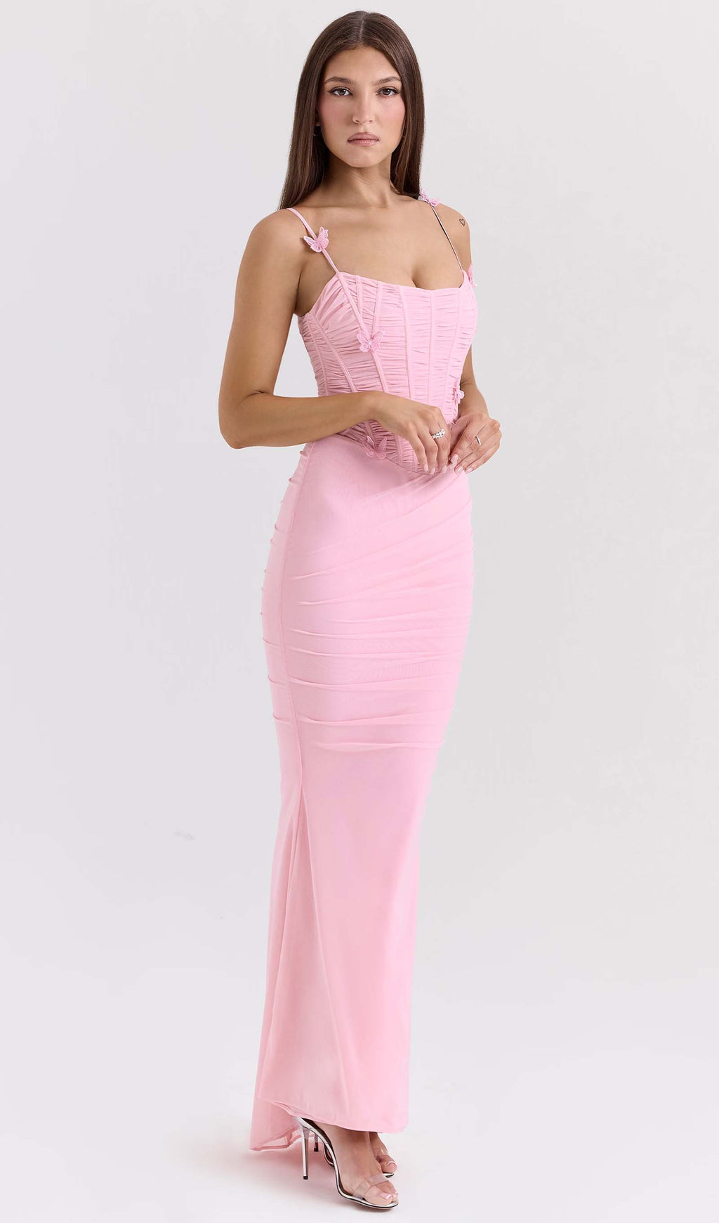 Solid Stretch Mesh Maxi Dress