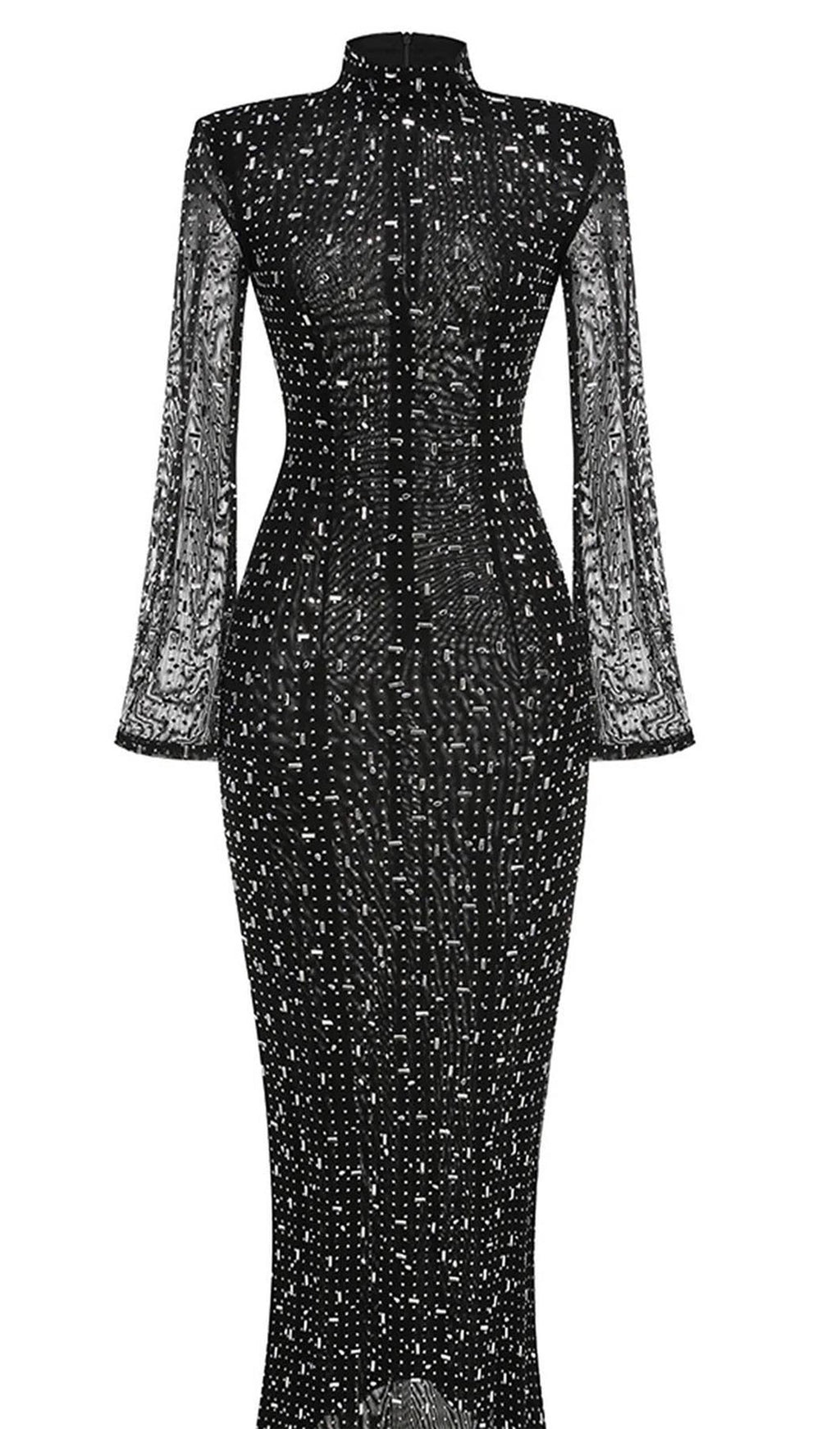 Trendy Rhinestone-Embellished Mesh Maxi Dress