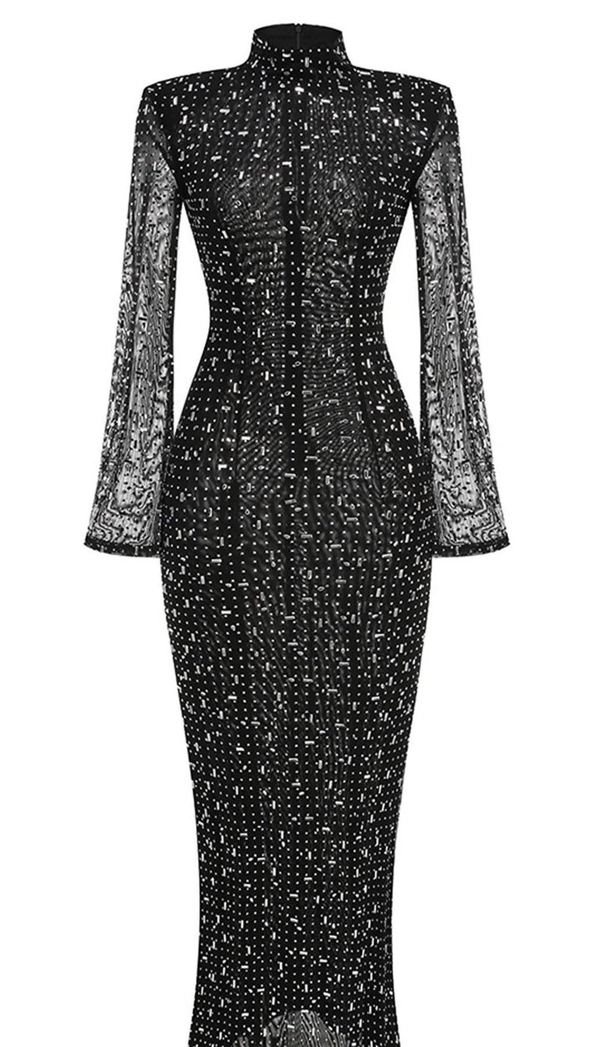 Trendy Rhinestone-Embellished Mesh Maxi Dress