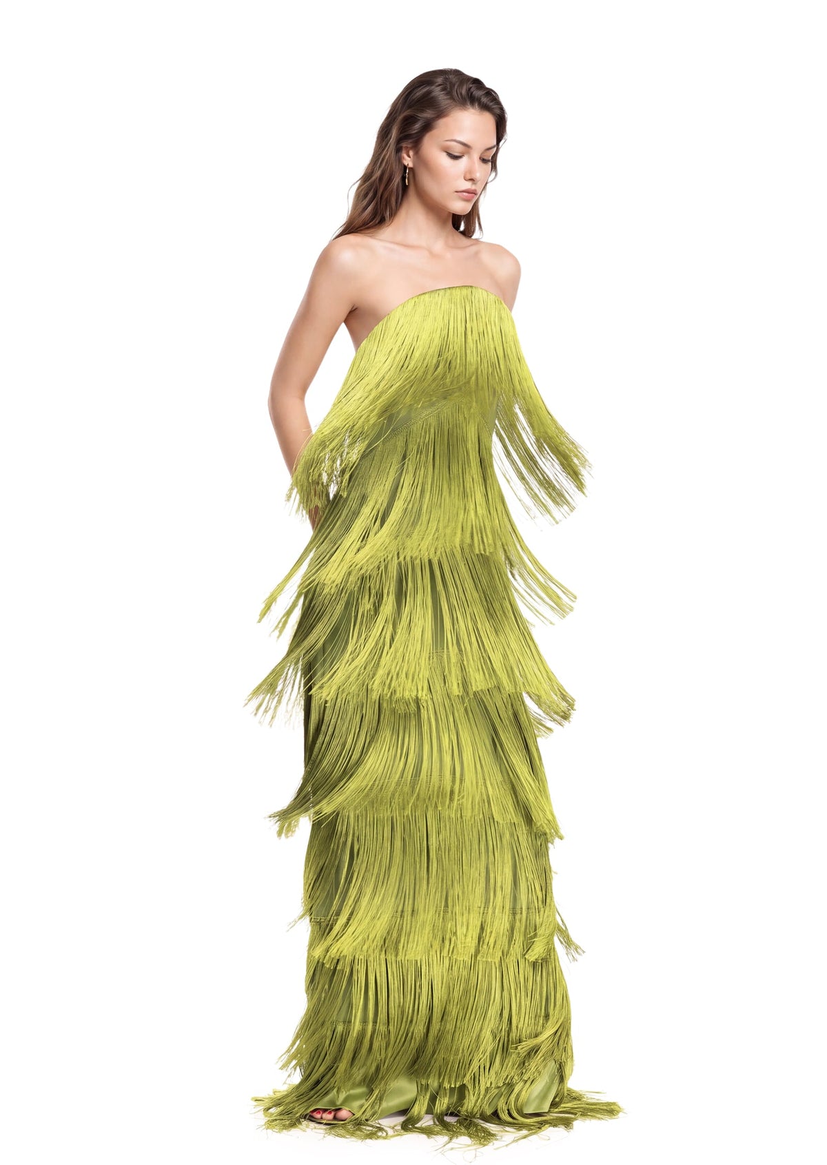 Umeko Strapless Multi Layered Tassel Maxi Dress
