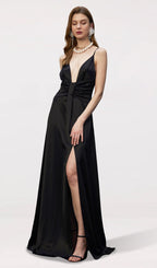 Strappy Satin Evening Maxi Dress