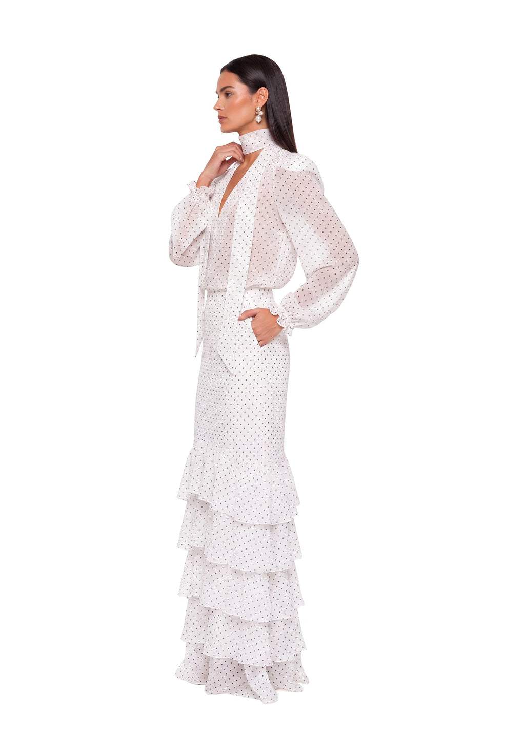 Adan Polka Dot Ruffle Maxi Skirt Two Piece Set