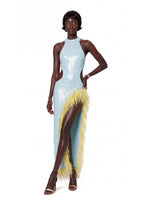 Palesa Ostrich Feather  Sequin Midi Dress