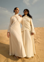 Asymmetrical Draped Bodice Ruffle Maxi Dress