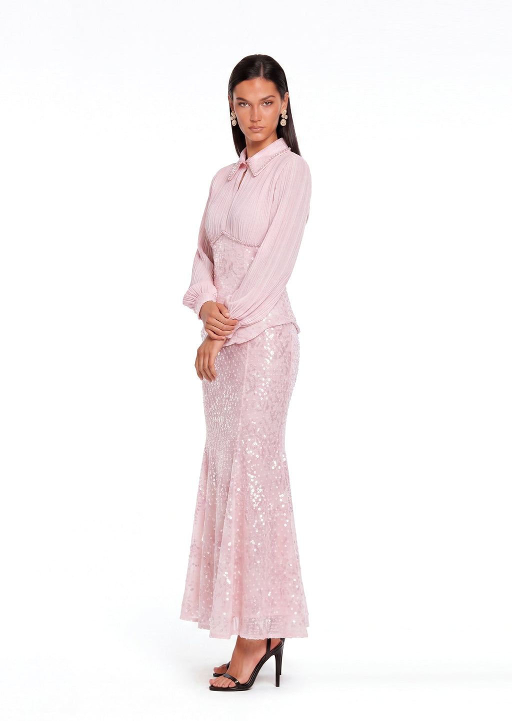 Nagisa Beaded Sequin Mermaid Maxi Dress Set In Pink