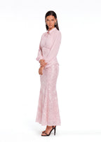 Nagisa Beaded Sequin Mermaid Maxi Dress Set In Pink
