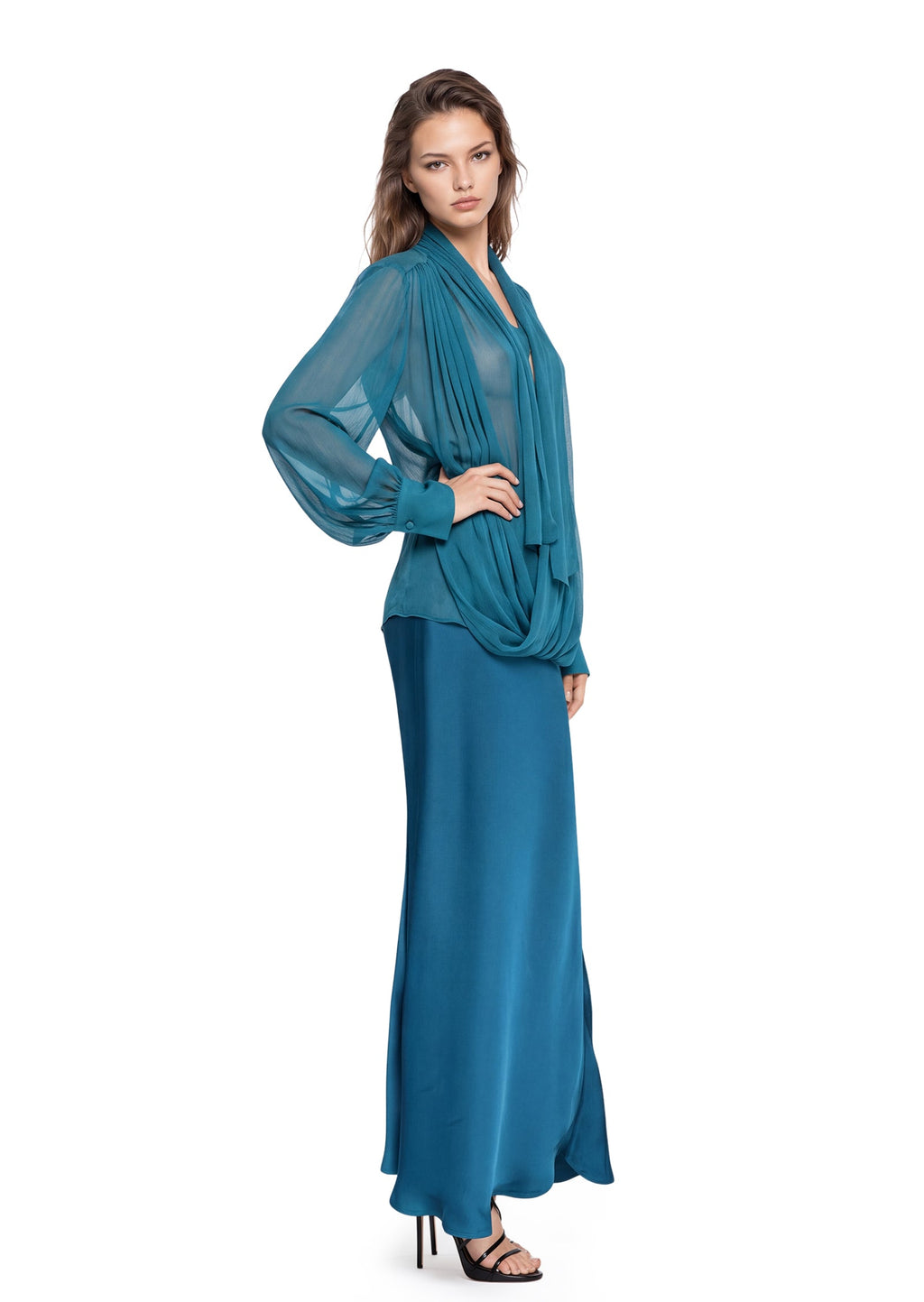 Laken Sheer Top & Satin Skirt Set