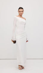 Single Jersey Knit  Draped Maxi Dress White