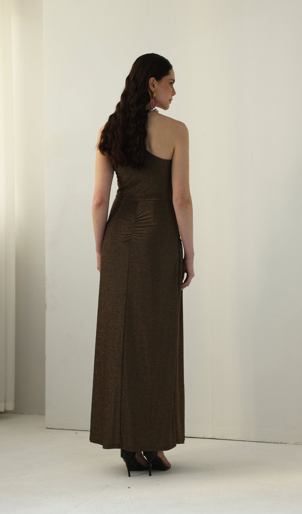 One-Shoulder Glitter Split Maxi Dress