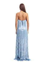 Umeko Strapless Multi Layered Tassel Maxi Dress  In Blue