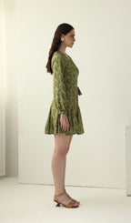 Abstract Print V Neck Mini Dress