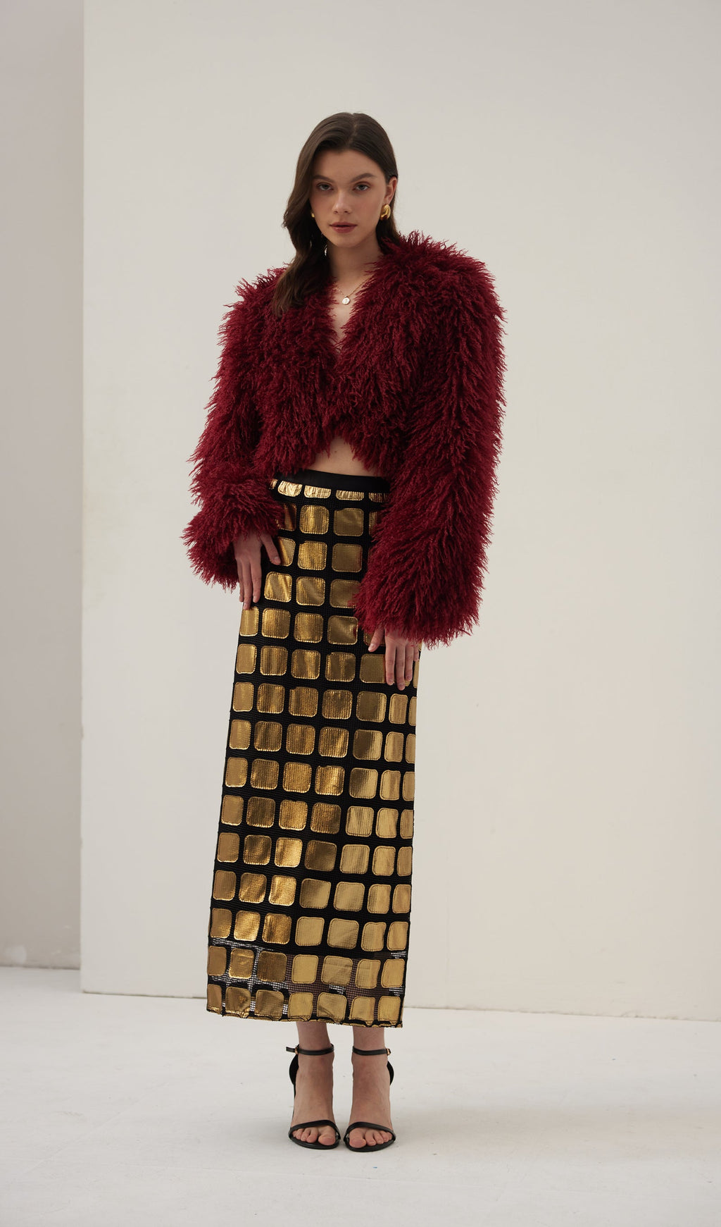 Faux Fur Jacket In Burgundy Coat