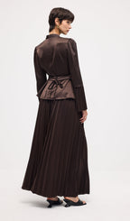 Solid Pleated Peplum Two Piece Set Maxi Skirt