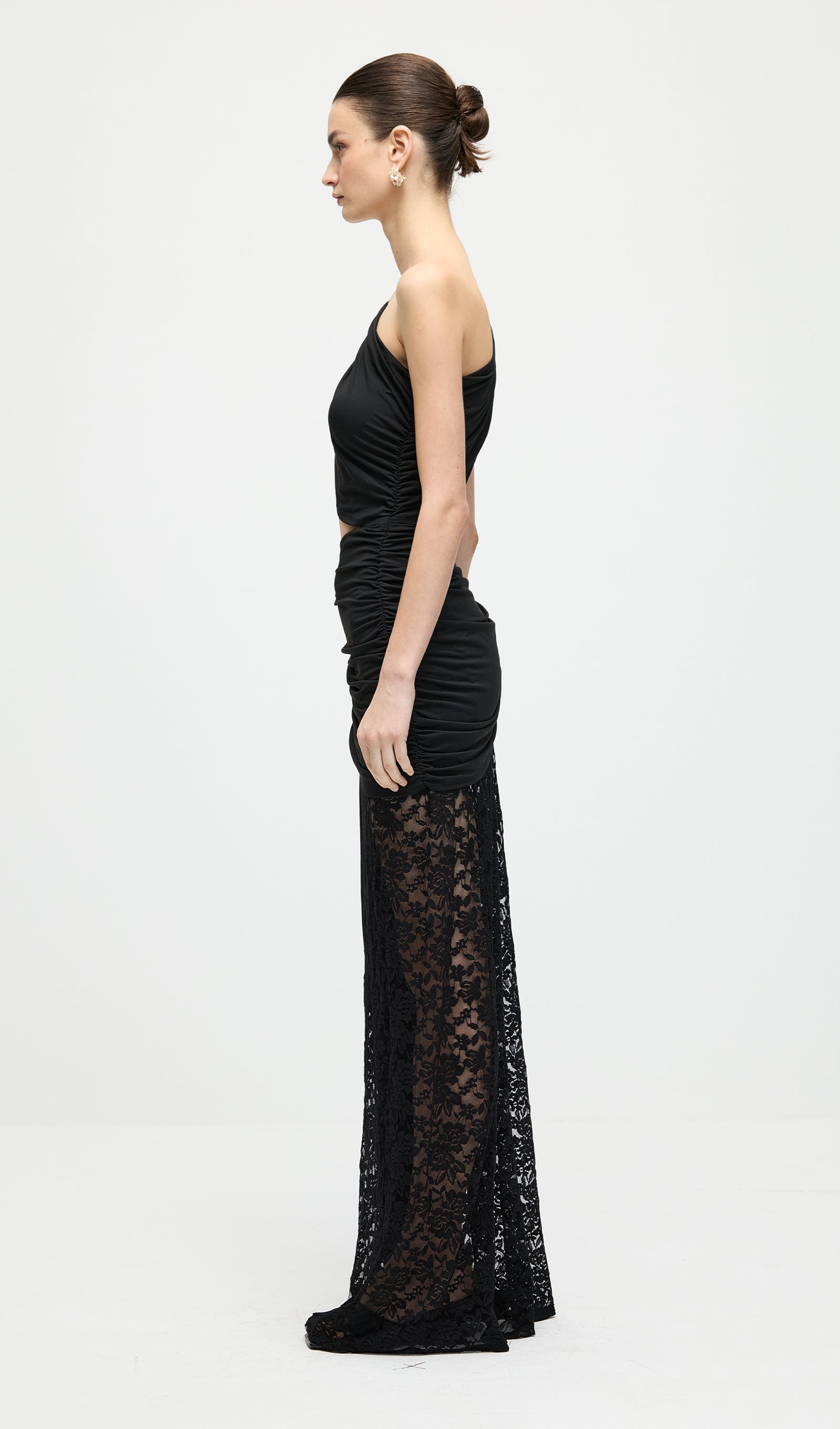 Asymmetric Lace Cut Out Draped Maxi Dress