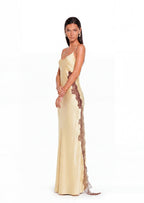 Dallin Satin Lace Dress With Lace Trim