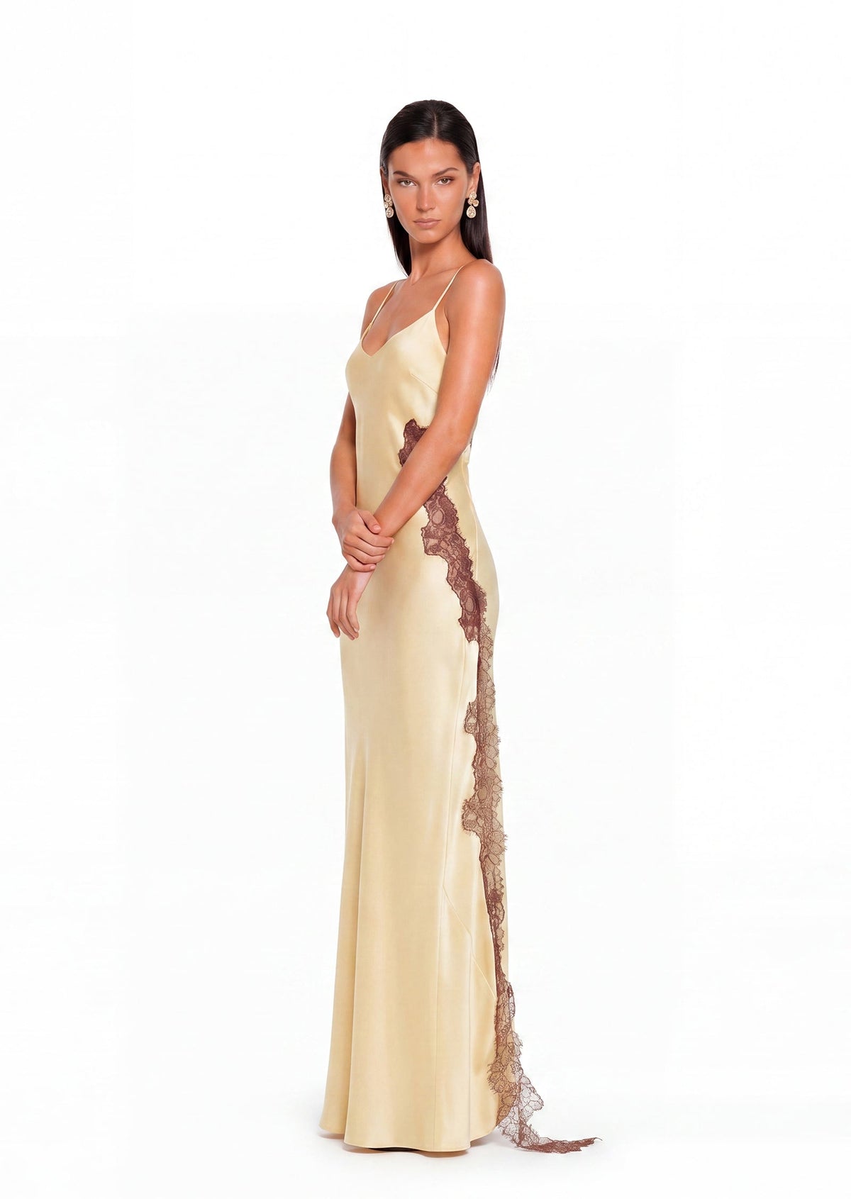 Dallin Satin Lace Dress With Lace Trim