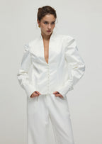 Solid Deep V Wide Shoulder Coat