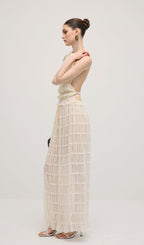 Halter Top & Ruched Detail Maxi Skirt Sets In White