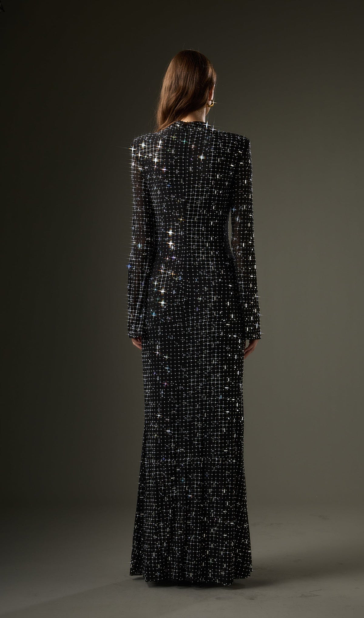 Rhinestone-Embellished Mesh Maxi Dress