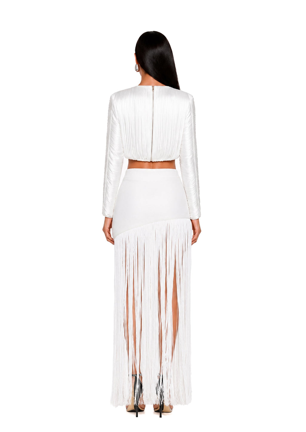 Fringe Overlay Maxi Skirt In White