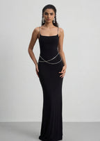 Sleeveless Chain Maxi Dress In Black
