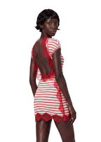 Jasey Knitted Striped Lace Backless Mini Dress