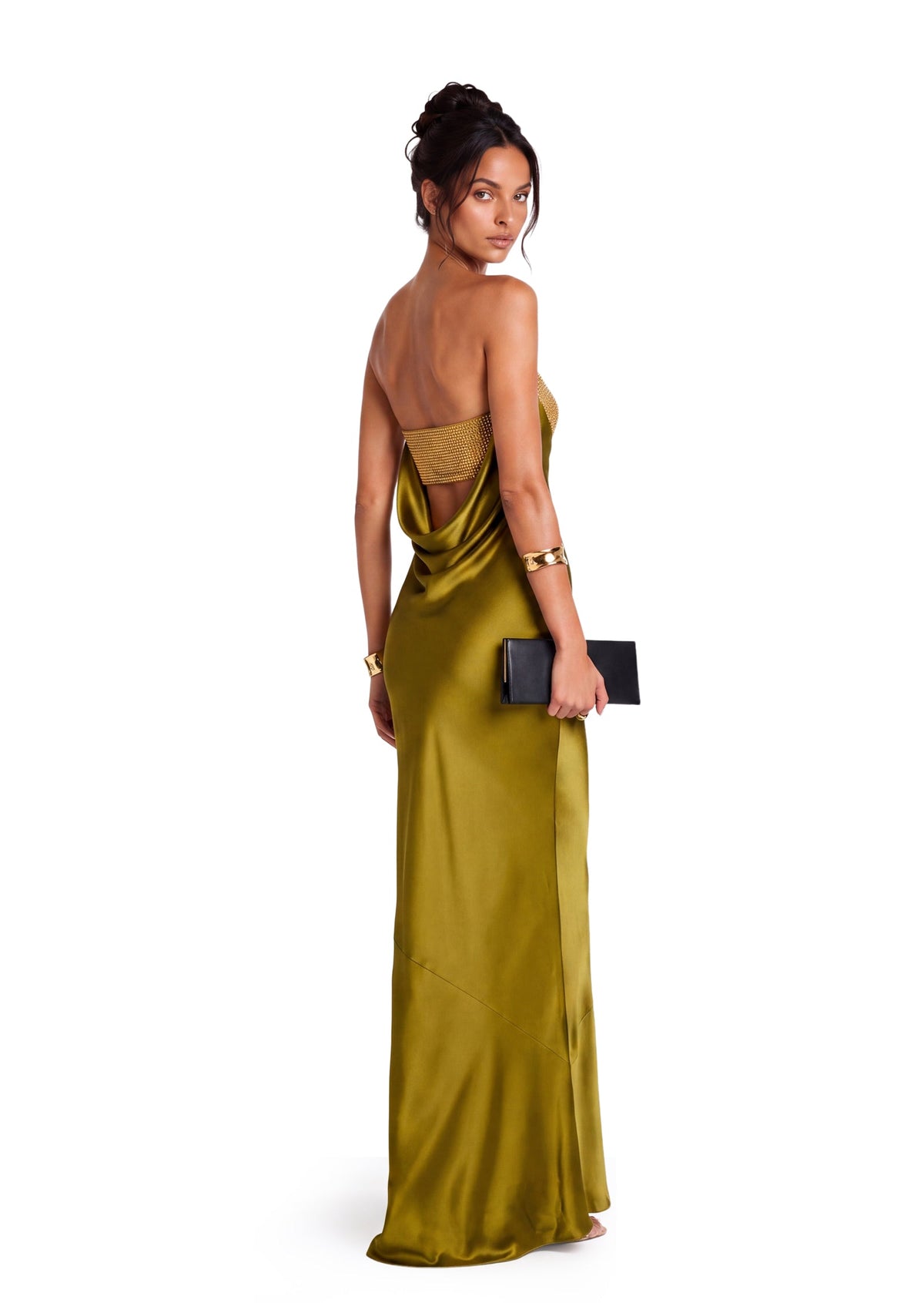 Chaz Off The Shoulder Satin Maxi Dress