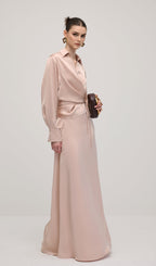 Solid Satin Shirt Maxi Dress Sets