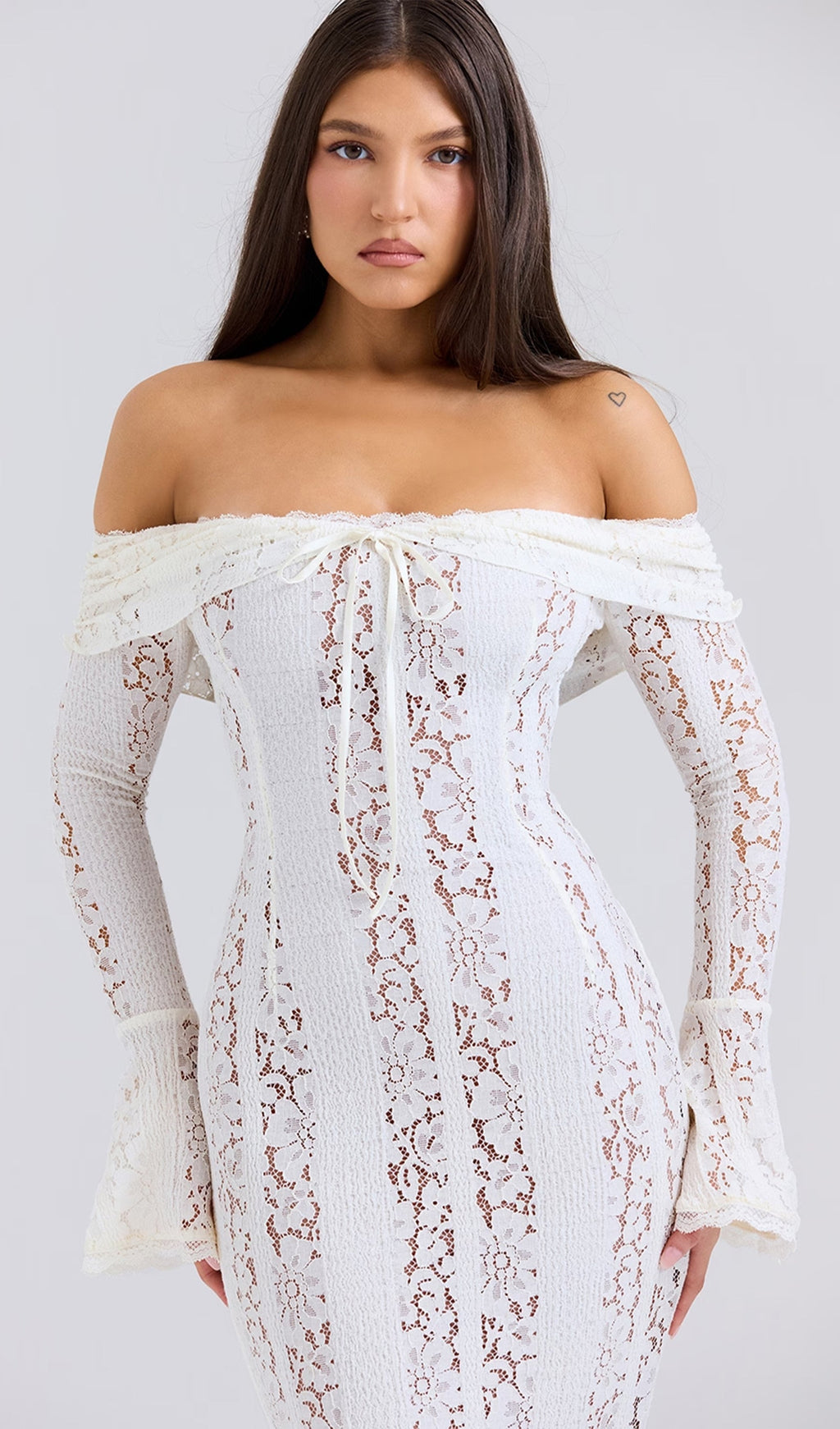 Vintage Floral Lace Off Shoulder Maxi Dress
