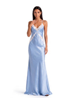 Fife Lace Satin Maxi Dress In Blue