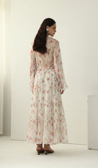 Floral Silk Ruffle Two Piece Sets